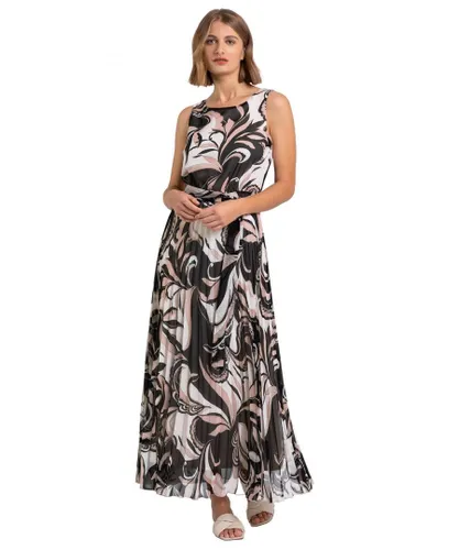 Roman Womens Abstract Print Pleated Maxi Dress - Beige