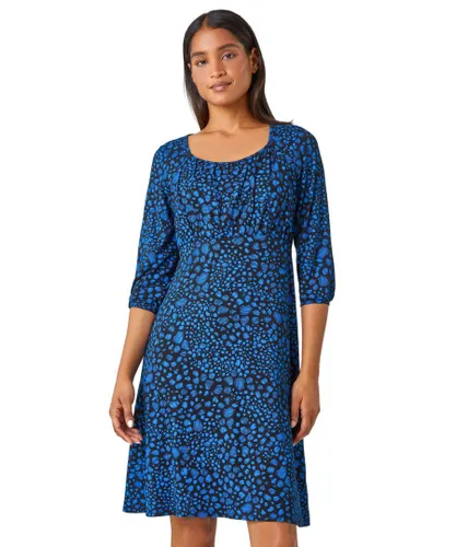Roman Womens Abstract Spot Print Stretch Dress - Blue