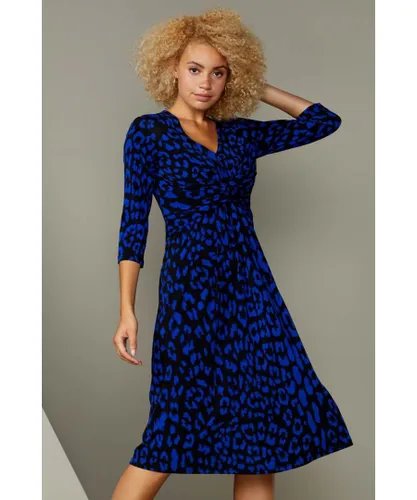 Roman Womens Animal Print Fit And Flare Dress - Blue