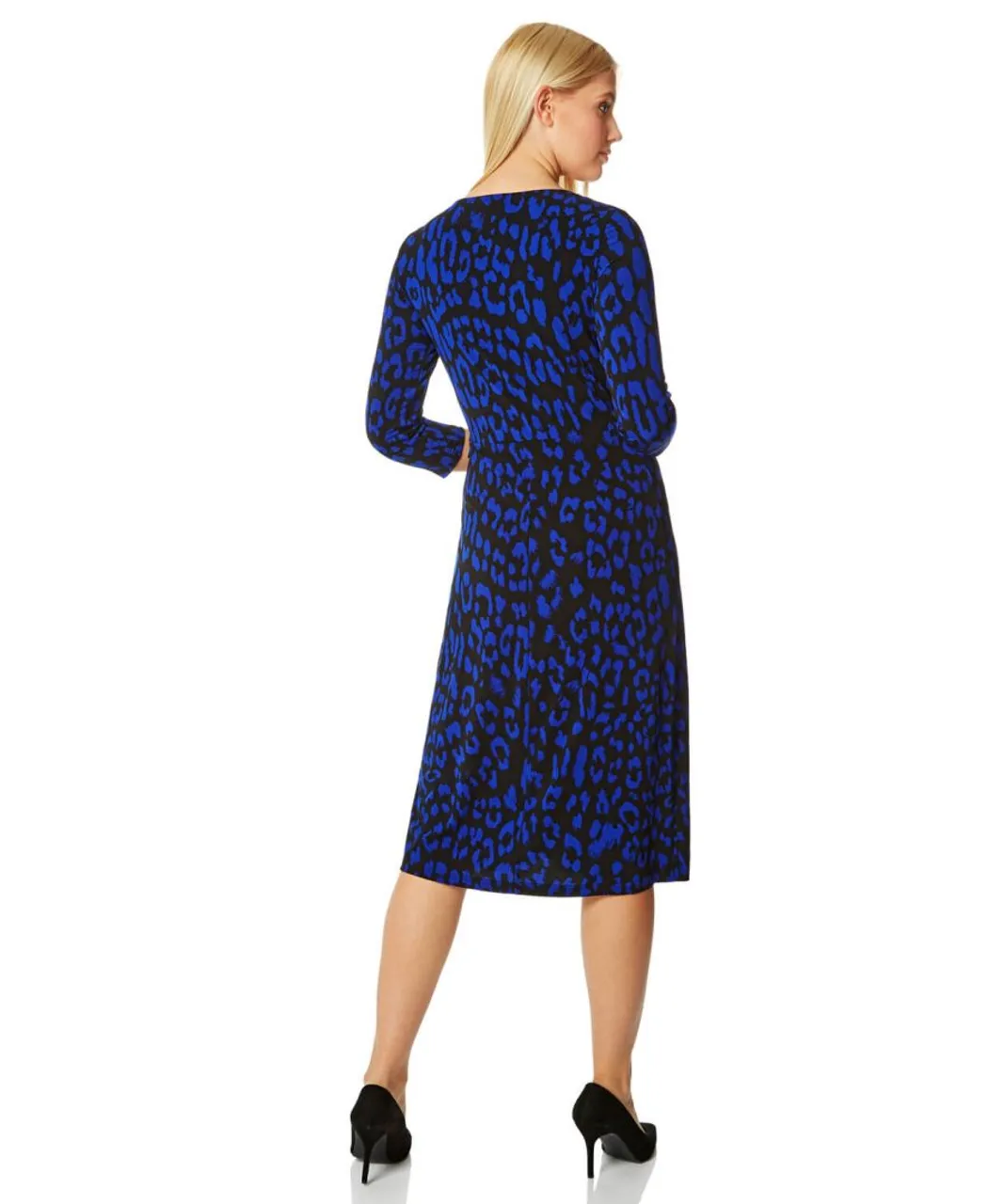 Roman Womens Animal Print Fit And Flare Dress - Blue