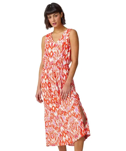 Roman Womens Aztec Print Tie Back Maxi Dress - Orange