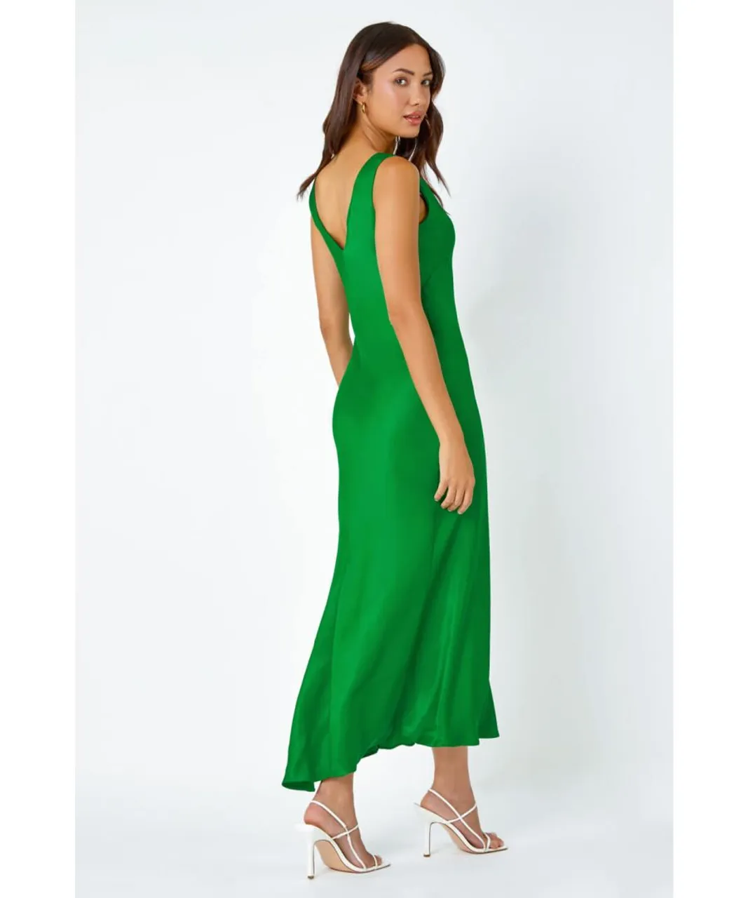 Roman Womens Bias Cut Stretch Maxi Dress - Green