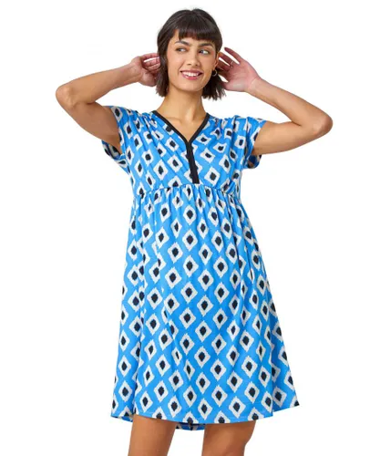 Roman Womens Contrast Geometric Print Stretch Dress - Blue