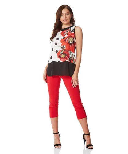 Roman Womens Contrast Layer Spot Floral Top - Red
