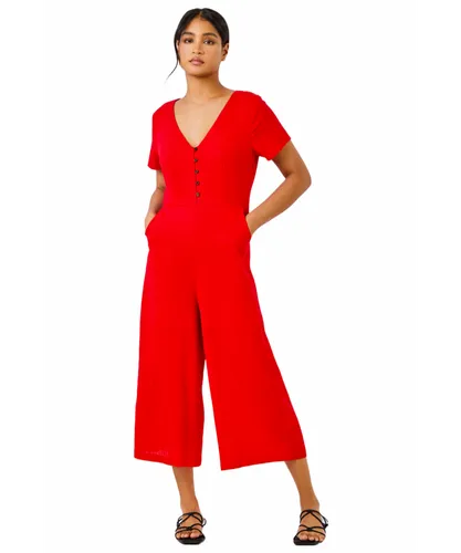 Roman Womens Cotton Blend Culotte Jumpsuit - Red