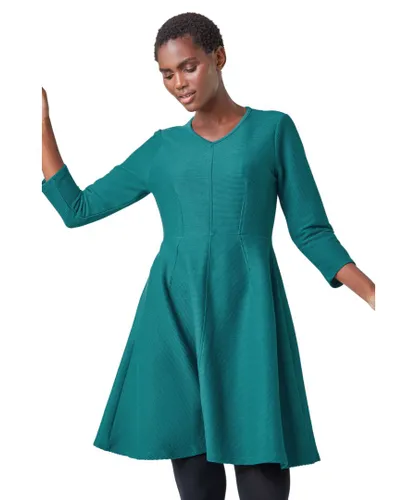 Roman Womens Cotton Blend Ribbed Stretch Dress - Dark Green