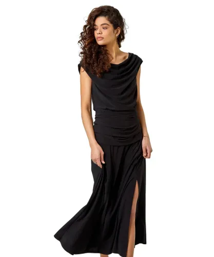 Roman Womens Cowl Neck Ruched Maxi Dress - Black