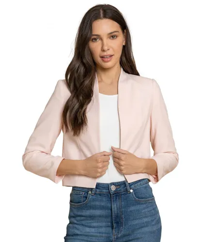Roman Womens Cropped High Collar Crepe Jacket - Pink