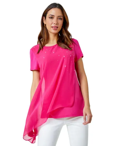 Roman Womens Diamante Embellished Overlay Top - Pink