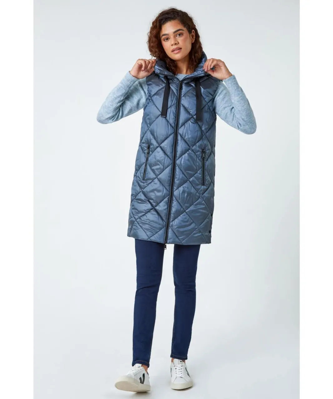 Roman Womens Diamond Quilted Padded Gilet - Blue
