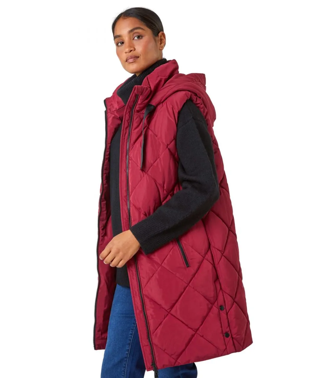 Roman Womens Diamond Quilted Padded Gilet - Red