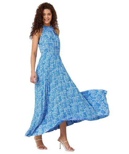Roman Womens Ditsy Floral Halter Neck Maxi Dress - Blue