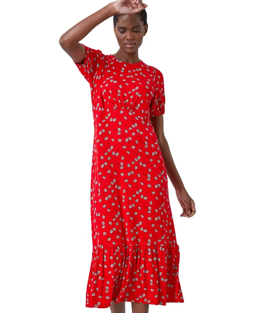 Roman Womens Ditsy Floral Print Midi Dress - Red