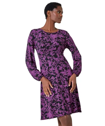 Roman Womens Ditsy Floral Print Stretch Dress - Purple