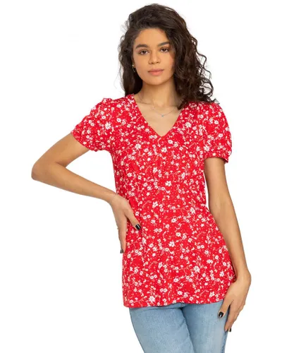 Roman Womens Ditsy Floral Print Stretch Top - Red