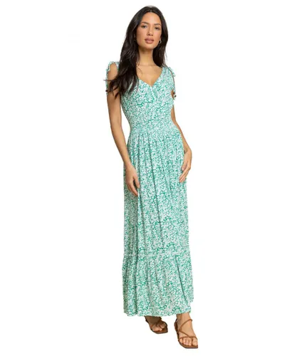 Roman Womens Ditsy Floral Shirred Waist Maxi Dress - Green
