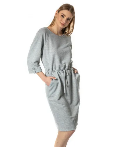 Roman Womens Drawstring Jersey Sweater Dress - Light Grey