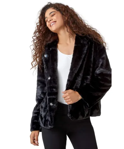 Roman Womens Faux Fur Hooded Jacket - Black