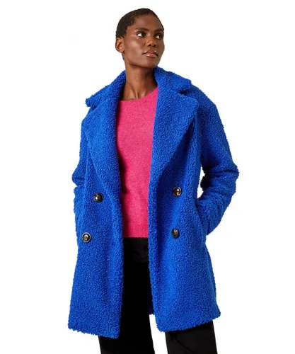 Roman Womens Faux Fur Longline Teddy Coat - Blue
