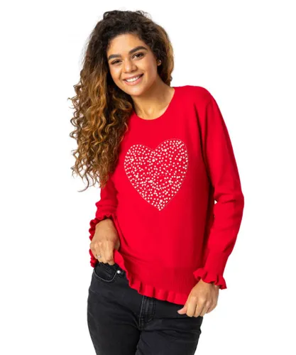 Roman Womens Faux Pearl Embellished Heart Jumper - Red
