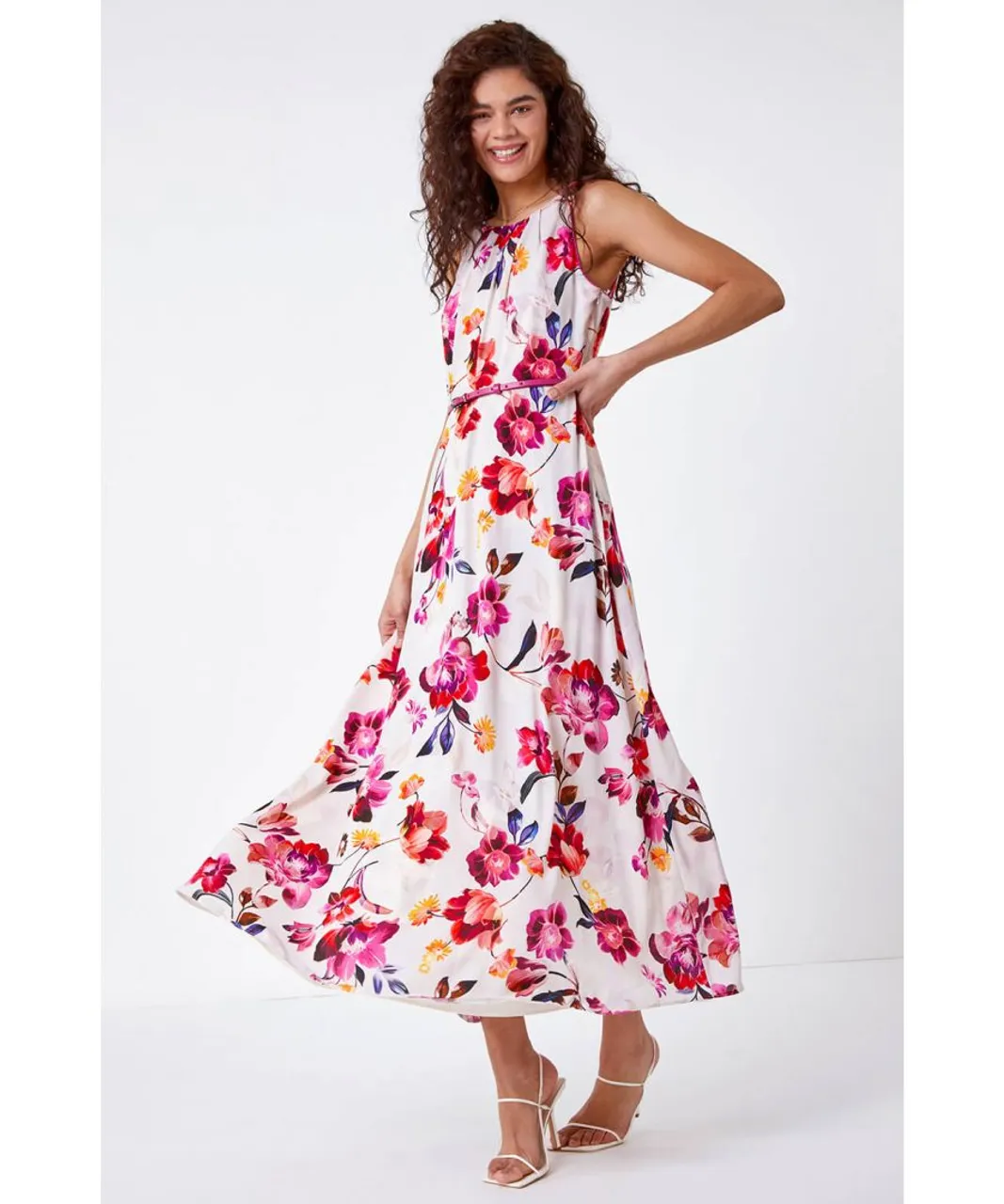 Roman Womens Floral Belted Maxi Dress - Multicolour