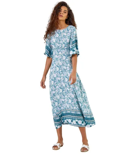 Roman Womens Floral Border Print Midi Dress - Sky Blue