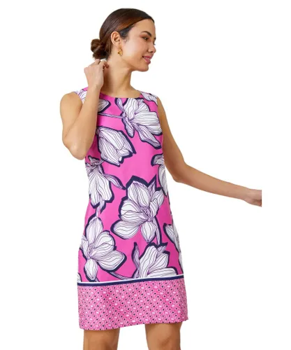 Roman Womens Floral Border Print Shift Dress - Pink