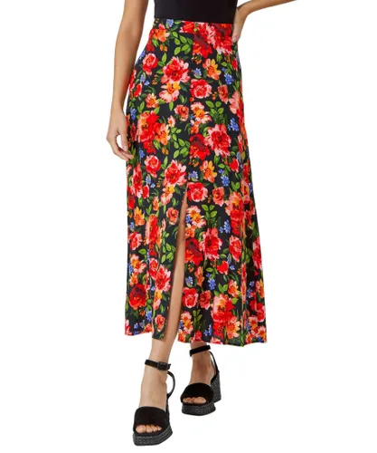 Roman Womens Floral Print Button Detail Maxi Skirt - Red