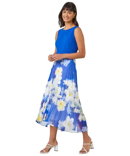 Roman Womens Floral Print Fit & Flare Dress - Blue