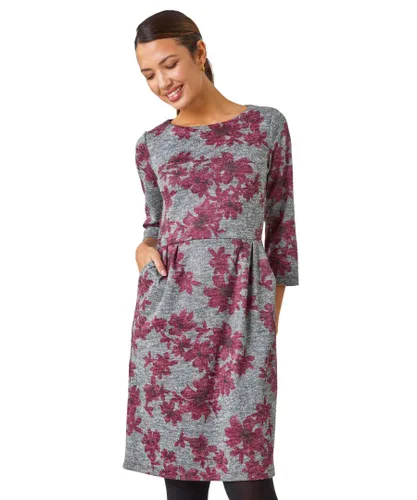 Roman Womens Floral Print Pocket Stretch Dress - Pink