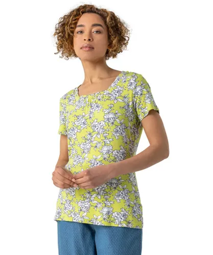Roman Womens Floral Print Square Neck T-Shirt - Lime Green