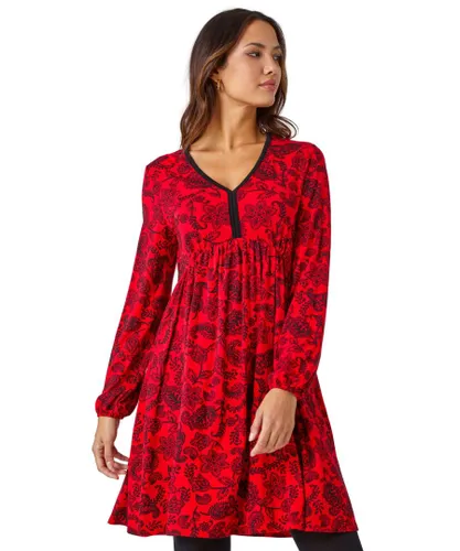 Roman Womens Floral Print Stretch Jersey Dress - Red