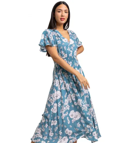 Roman Womens Floral Print Tiered Midi Dress - Blue