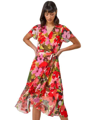 Roman Womens Floral Print Wrap Midi Dress - Multicolour