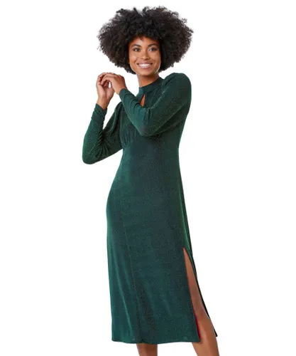 Roman Womens Glitter Keyhole Midi Dress - Green