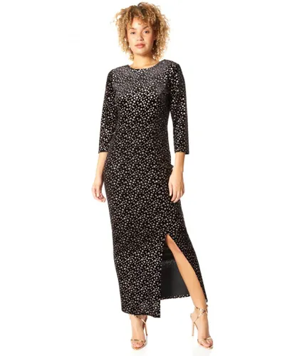 Roman Womens Glitter Spot Side Split Maxi Dress - Black