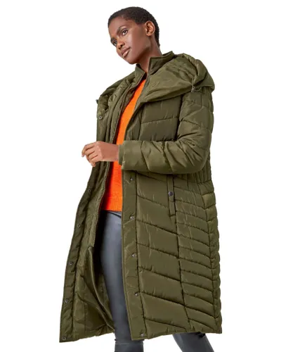 Roman Womens Hooded Quilted Coat - Khaki