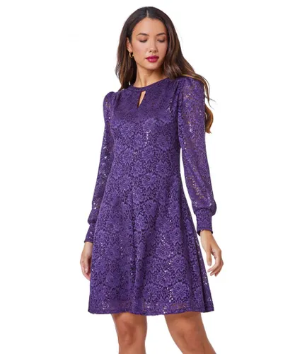 Roman Womens Lace Sparkle Swing Dress - Purple