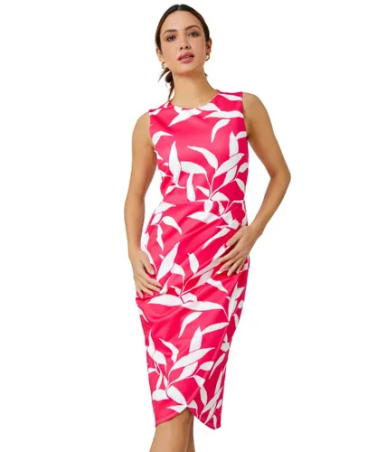 Roman Womens Leaf Print Ruched Shift Dress - Pink