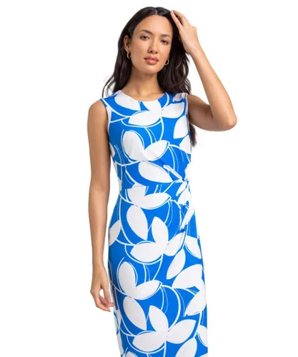 Roman Womens Leaf Print Twist Detail Shift Dress - Blue