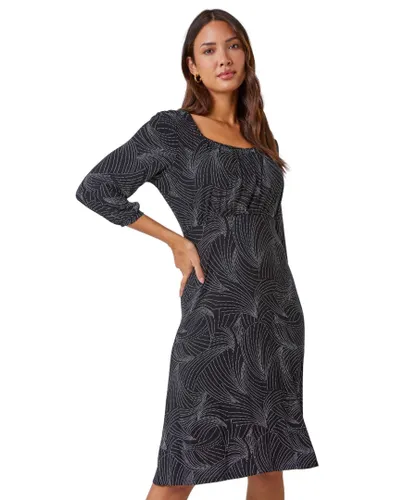 Roman Womens Linear Print Stretch Jersey Dress - Black