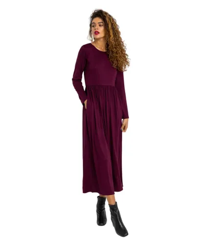Roman Womens Long Sleeve Jersey Maxi Dress - Burgundy Faux Leather