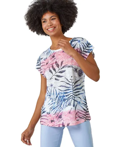 Roman Womens Palm Print Burnout T-Shirt - Pink