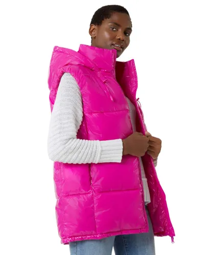 Roman Womens Patent Hooded Gilet - Pink
