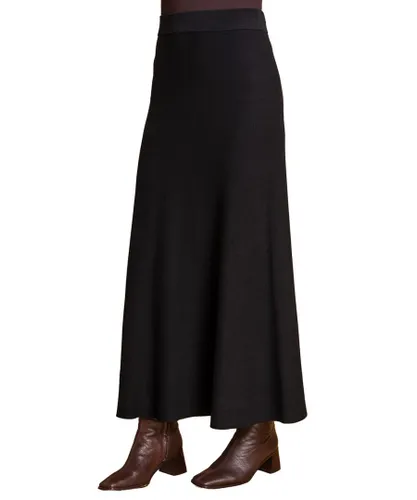 Roman Womens Plain Knitted Midi Skirt - Black