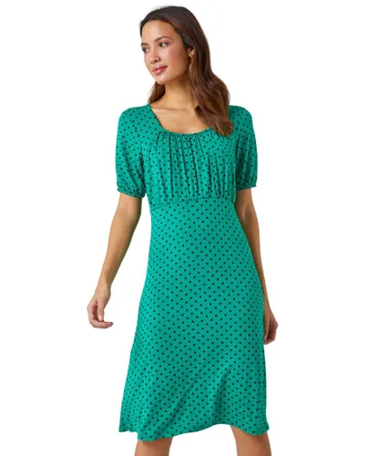 Roman Womens Polka Dot Print Stretch Dress - Green