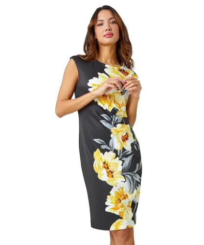 Roman Womens Premium Stretch Floral Print Dress - Black
