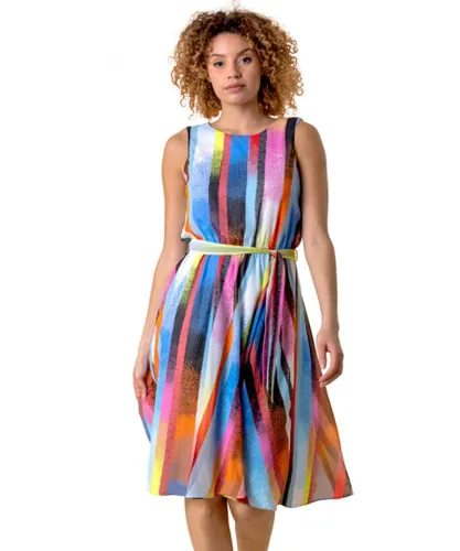 Roman Womens Rainbow Stripe Print Midi Dress - Multicolour