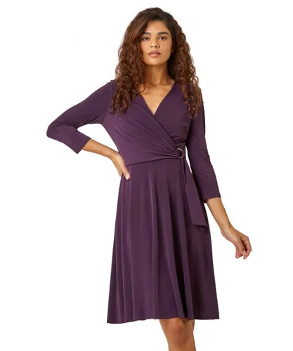 Roman Womens Ring Buckle Wrap Stretch Dress - Purple