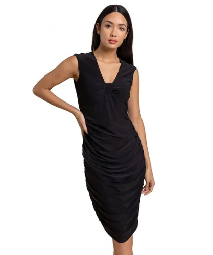 Roman Womens Ruched Knot Front Jersey Dress - Black